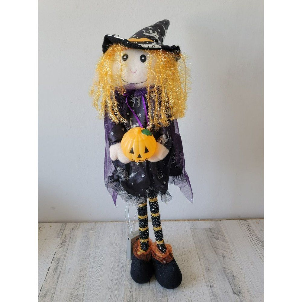 Standing witch fiber optic light up pumpkin Halloween home‎ prop decor